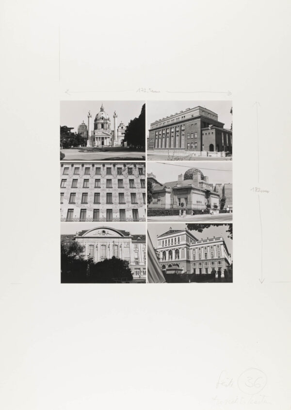 Wientalfassaden auf Ansichtskarten: Karlskirche, Verkehrsbüro, Otto Wagners Majolika-Haus, Secession, Konzerthaus und